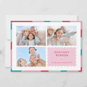 FAMILIEN-MULTI-FOTO moderne süße Umrandung rosa ro Feiertagskarte