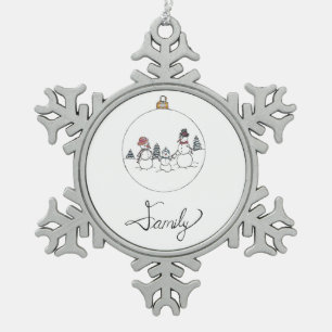 Familien-Schneemann-Ornament  Schneeflocken Zinn-Ornament