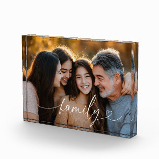 Familien-Script Herz Foto Acrylblock