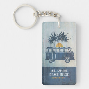 Familien-Sommer-Strandhaus-Surf-Van-Monogramm Schlüsselanhänger
