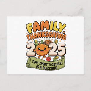 Familien Thanksgiving 2025 Postkarte – Süße Cartoo