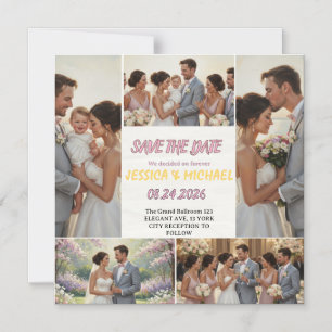 Familien-Trio-Hochzeitsfoto-Collage Save-the-Date Magneteinladung