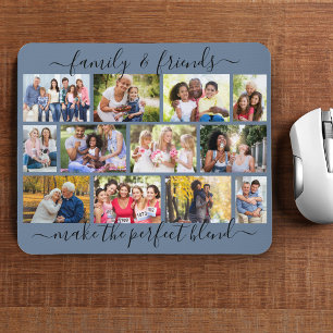 Familien- und Freundes-Zitat 12 Foto-Collage Blau Mousepad
