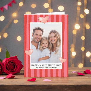Familien Valentinstag Foto mit Herzen Streifen Feiertagskarte