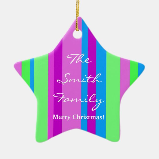 Familien-Weihnachten in Grünem und in Lila Keramikornament (Vorne)