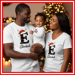 Familien-Weihnachts-Geweih-Santa-Hut mit Monogramm T-Shirt