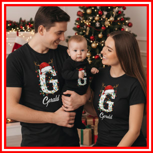 Familien-Weihnachts-Geweih-Santa-Hut mit Monogramm T-Shirt