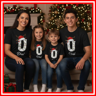 Familien-Weihnachts-Geweih-Santa-Hut mit Monogramm T-Shirt