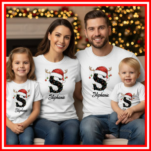 Familien-Weihnachts-Geweih-Santa-Hut mit Monogramm T-Shirt