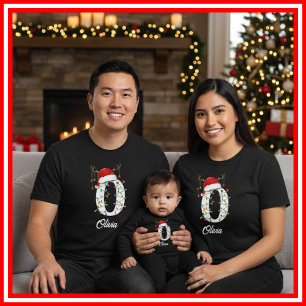 Familien-Weihnachts-Geweih-Santa-Hut mit Monogramm T-Shirt