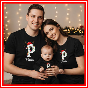 Familien-Weihnachts-Geweih-Santa-Hut mit Monogramm T-Shirt