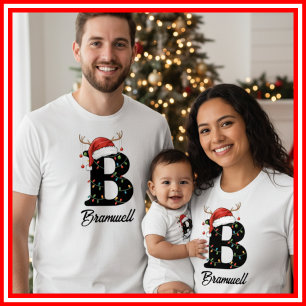 Familien-Weihnachts-Geweih-Santa-Hut mit Monogramm T-Shirt