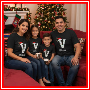 Familien-Weihnachts-Geweih-Santa-Hut mit Monogramm T-Shirt