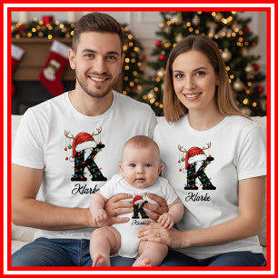 Familien-Weihnachts-Geweih-Santa-Hut mit Monogramm T-Shirt
