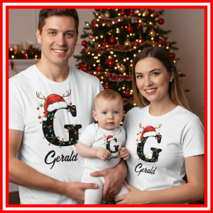 Familien-Weihnachts-Geweih-Santa-Hut mit Monogramm T-Shirt