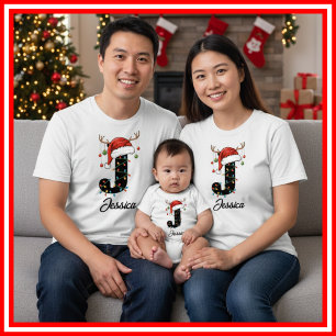 Familien-Weihnachts-Geweih-Santa-Hut mit Monogramm T-Shirt