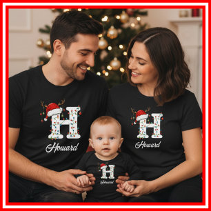 Familien-Weihnachts-Geweih-Santa-Hut mit Monogramm T-Shirt