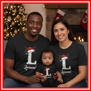 Familien-Weihnachts-Geweih-Santa-Hut mit Monogramm T-Shirt