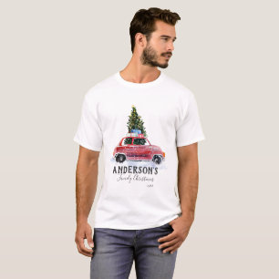Familien-Weihnachts-T-Shirt - Vintage rotes Auto T-Shirt