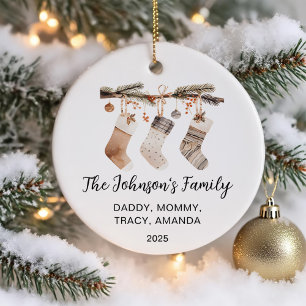 Familien-Weihnachts-Wasserfarbe Strümpfe Foto Keramik Ornament