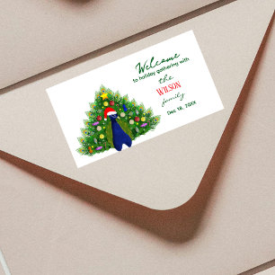 Familien-Weihnachtsbaum-Pfau-Versand Adressaufkleber