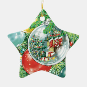 Familien-Weihnachtsbaum-Reflexions-Malerei Keramikornament