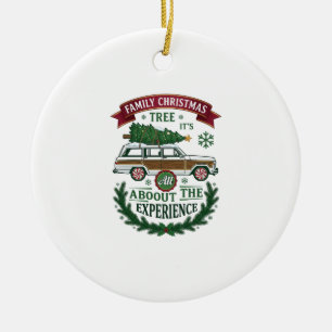 Familien-Weihnachtsbaum-Station-Wagen-Kiefer-Kranz Keramik Ornament