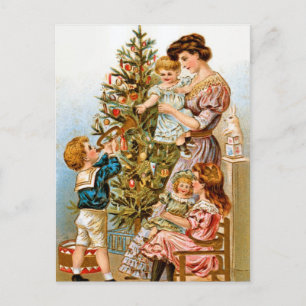 Familien-Weihnachtsbaumdekoration im Vintage-Stil Feiertagspostkarte