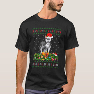 Familien-Weihnachtsbeleuchtung hässlicher Husky-Hu T-Shirt