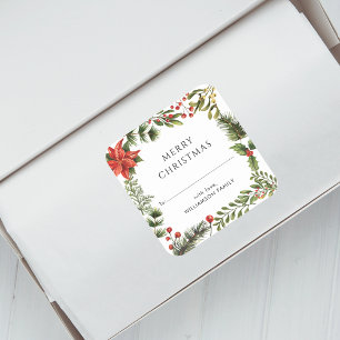 Familien Weihnachtsfeiertage Botanisch Elegant Quadratischer Aufkleber