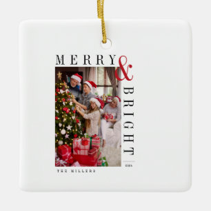 Familien-Weihnachtsfoto Karte Moderne Schrift Feie Keramikornament