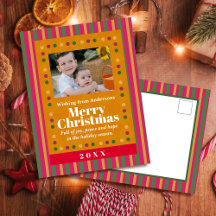 Familien-Weihnachtsstreifen-Foto-Feiertags-Postkar
