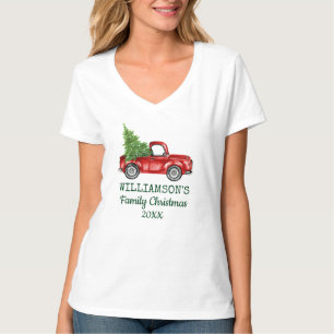 Familien-WeihnachtsVintager roter LKW T-Shirt