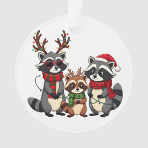 Familien-Weihnachtswaschbären mit Santa-Hut Ornament