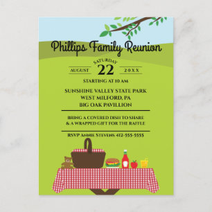 Familien-Wiedersehen am Park-Picknick-Tisch Einladungspostkarte