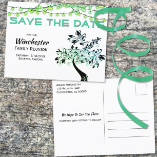 Familien-Wiedersehen Save the Date Grünlichtbaum Ankündigungspostkarte
