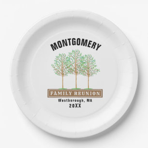 Familien-Wiedersehenwatercolor-Baum-Monogramm-Wei Pappteller