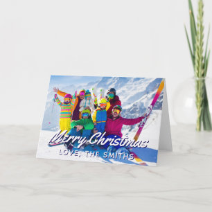Familien-Winterurlaubsfoto Frohe Weihnachten
