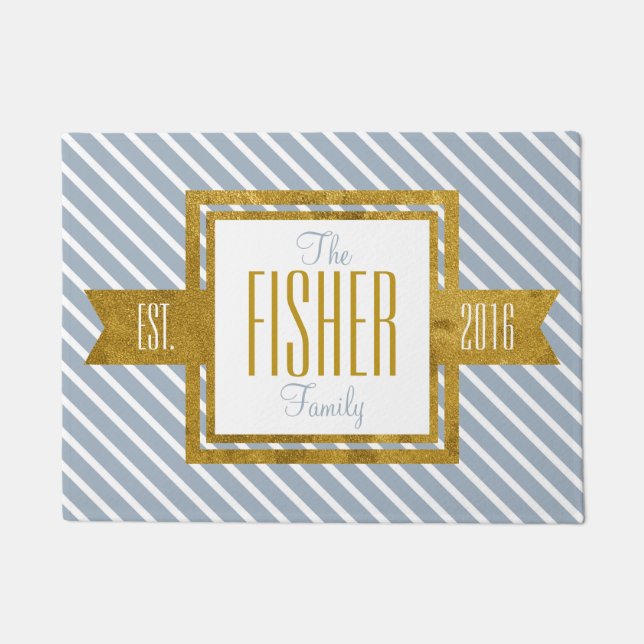 Familien-Zuhause hergestelltes Jahr-Gold und blaue Fußmatte (Vorderseite)