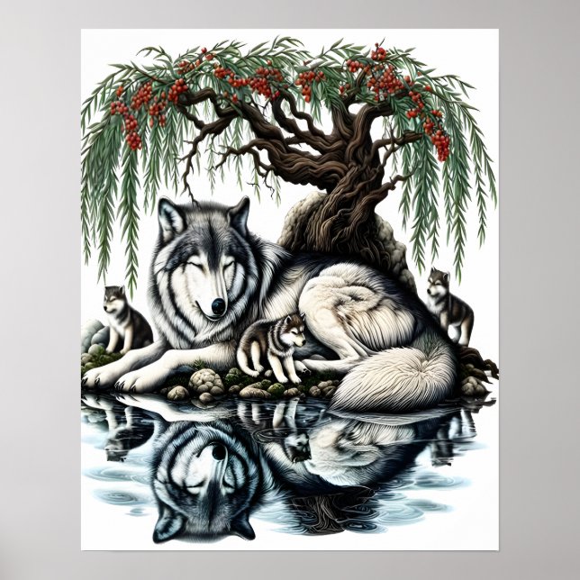 Familienaase Serene Wolf in idyllischer Natur16x20 Poster (Vorne)