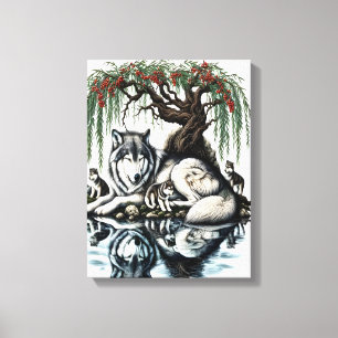 Familienaase Serene Wolf in idyllischer Natur 12x1 Leinwanddruck