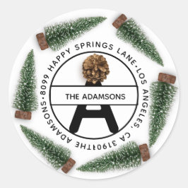 Familienadresse UAWG Monogram White Christmas Tree Runder Aufkleber