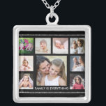 Familienangebot für Schwarz und Silber 9 FotoColla Versilberte Kette<br><div class="desc">Einzigartiges Foto Collage Halskette zum Personalisieren mit 9 Bildern . Familie ist alles Zitat Typografie macht das Bild Rahmen Halskette ein Sake für Familienmitglieder.</div>