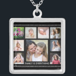 Familienangebot für Schwarz und Silber 9 FotoColla Versilberte Kette<br><div class="desc">Einzigartiges Foto Collage Halskette zum Personalisieren mit 9 Bildern . Familie ist alles Zitat Typografie macht das Bild Rahmen Halskette ein Sake für Familienmitglieder.</div>