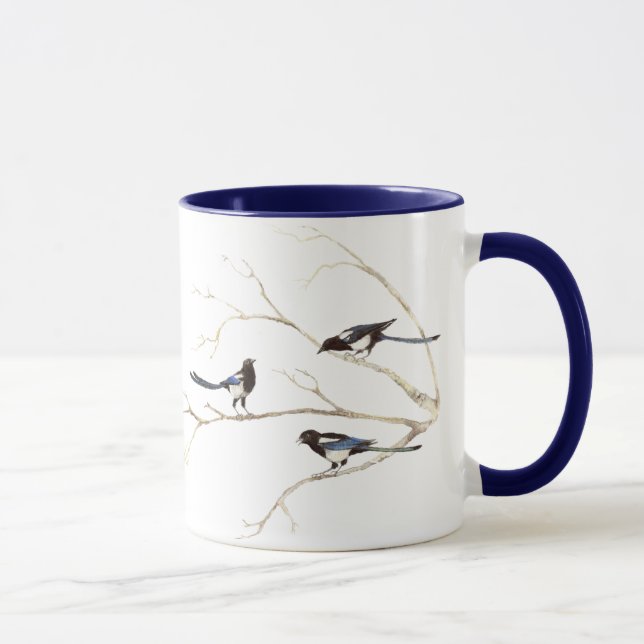 Familienangebot für Watercolor Magpie Bird-Familie Tasse (Rechts)