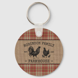 Familienbauernhaus Vintage Rot Kariert Jute Rund Schlüsselanhänger