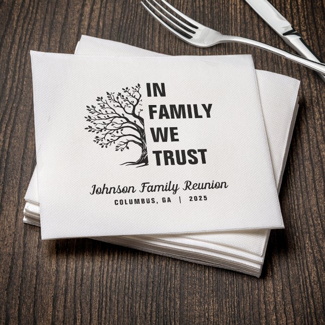 Familienbaum, auf den wir Wiedersehen vertrauen Serviette (In Family We Trust Family Reunion Napkin)
