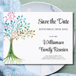 Familienbaum Familie Wiedersehen Save the Date Ankündigungspostkarte<br><div class="desc">Schicken Sie mit dieser einmaligen Ankündigungspostkarte Save the Date für die kommende Wiedersehen. Es verfügt über einen Aquarellbaum und eine stilvolle Typografie. Einfach anpassbar. Fügen Sie eine Nachricht auf der Rückseite der Postkarte hinzu. Ändern Sie mithilfe des Entwurfstools die Textgröße, den Stil oder die Farbe. Wenn wir unsere Kunstwerke erstellen,...</div>