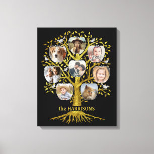 Familienbaum Foto Collage 8 Bilder Name Gold Black Leinwanddruck
