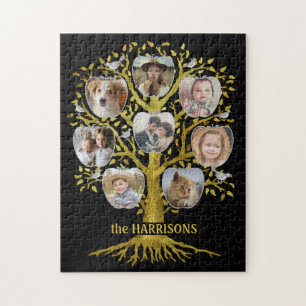 Familienbaum Foto Collage 8 Bilder Name Gold Black Puzzle